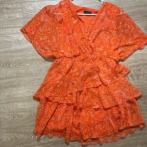 Orange Paisley Ruffle Dress